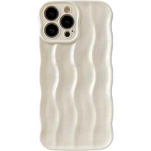 Caseative for iPhone 13 Pro Max Case,Water Ripple Pattern Curly Wave Frame Soft Phone Case (White)