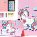 Dteck Case for All-New Fire HD 10 Tablet 10.1 Inch (9th/7th/5th Generation, 2019/2017/2015 Release) - Slim Premium PU Leather Folio Stand Magnetic Cover with Auto Wake/Sleep, Pink Unicorn