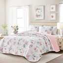 Floral Quilt Set Twin Size 68x86 with Pink Yellow Flower Soft Microfiber Lightweight Coverlet Bedspread Reversible Summer 2pc Quilted Bedding Set Bed Cover for All Season (1 Quilt+ 1 Shams)