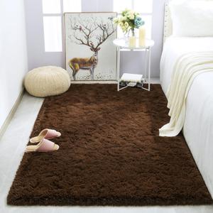 Merelax Soft Modern Indoor Large Shaggy Rug for Bedroom Livingroom Dorm Kids Room Home Decorative, Non-Slip Plush Fluffy Furry Fur Area Rugs Comfy Nursery Accent Floor Carpet 3 X 5 Feet, Brown (2'11" x 4'11" (Rectangular))