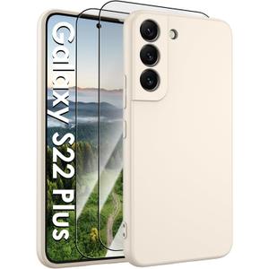 for Samsung Galaxy S22+ 5G Case,Liquid Silicone Upgrade [Soft Anti-Scratch Microfiber Lining][2 HD Screen Protector][Full Camera Protection] Shockproof Phone Case for Samsung S22 Plus 6.6 inch -White