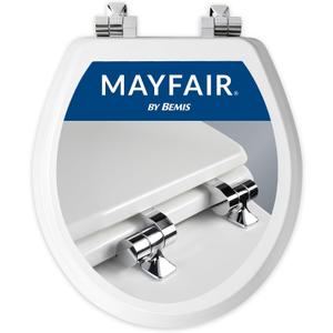 Mayfair Bennett Toilet Seat with Chrome Hinges, Slow Close Wood Seat, Secure Metal Hinges, Easy Install, Made in USA, Round, White