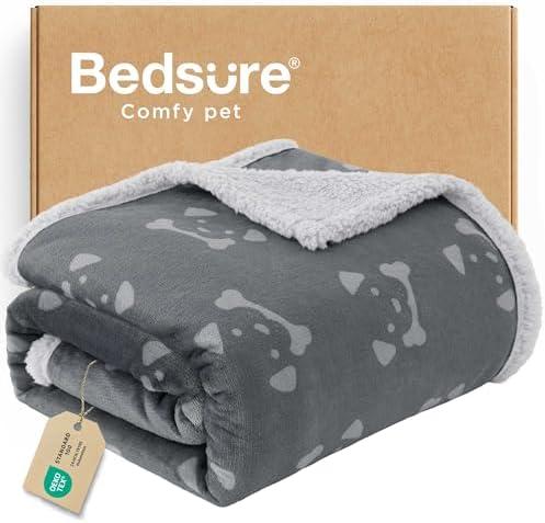 Bedsure Waterproof Dog Blankets for Large Dogs - Soft Print Sherpa Fleece Pet Cat Blanket Washable for Couch Protection, Cozy Plush Reversible Throw Furniture Protector, 40"X50", Smokey Grey