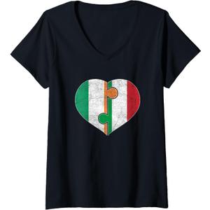Half Irish Half Italian Flag Heart Roots Heritage V-Neck T-Shirt