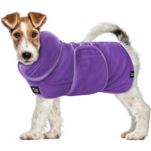 Tuff Pupper Fast Drying Dog Bath Robe | 800 GSM Plush Dog Towel Bathrobe/Dressing Gown | Super Absorbent Pet/Puppy Bathrobe | Adjustable Hood & Belly Strap | Super Soft | Fast Drying (XS, Purple)