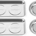 HORUSDY 4-Piece Large Magnetic Parts Tray Set, Stainless Steel Heavy Duty 9.5" W x 5.5''L Square and 4.5" Round Magnetic Trays Tools Parts Tray