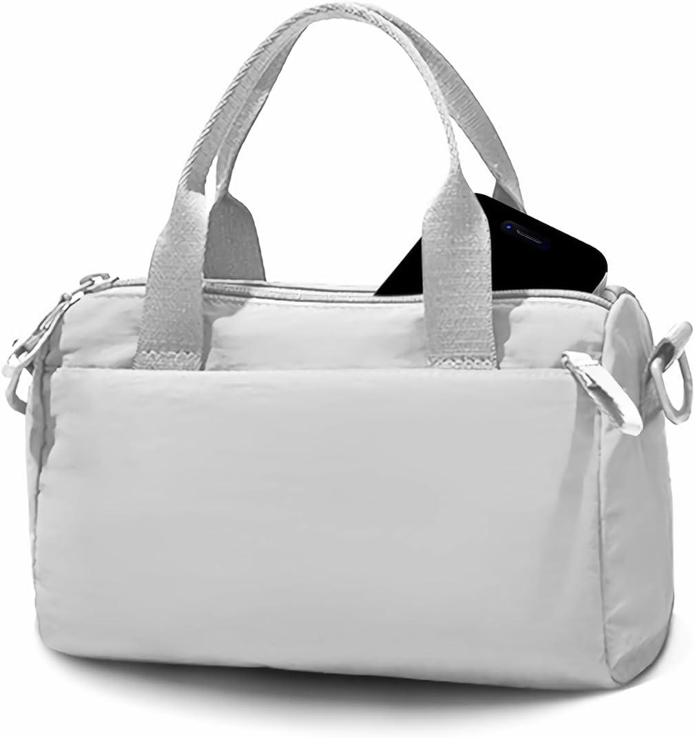 8 inch Mini Gym Bag for Women & Men, Cute Gym Tote Bag Small Duffle Bags Lightweight for Travel Yoga Dance Workout, White Gray