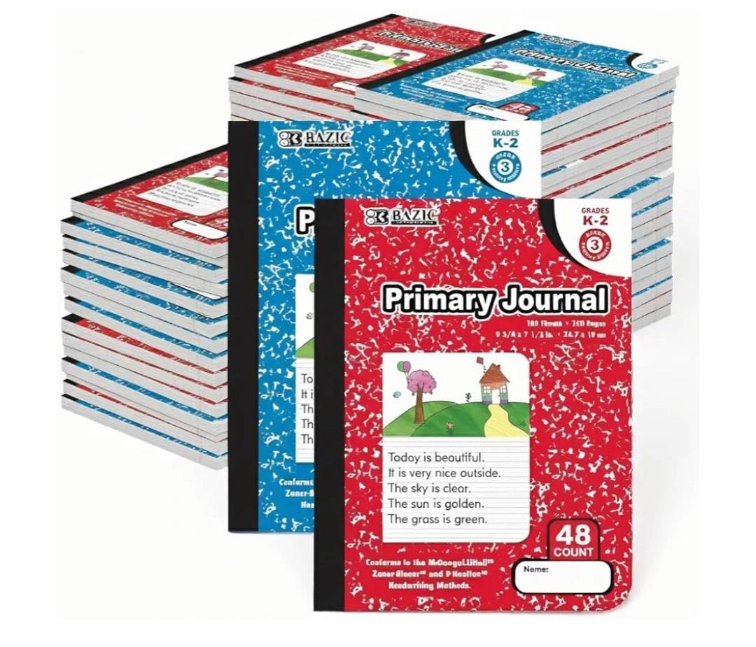 BAZIC Primary Journal Composition Book Marble, 100 Sheet Drawing & Writing Grades K- 2 Notebook Journal Comp Notebooks for Kindergarten School, 48-Pack