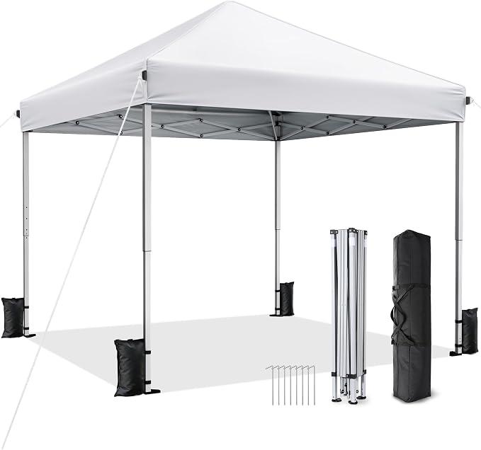 10x10 Pop Up Canopy Tent with One-Push Center Lock,White
3 Adjustable Heights, Carry Bag Included, Tents for Camping, Backyard, Beach, Parties and Outdoor Events