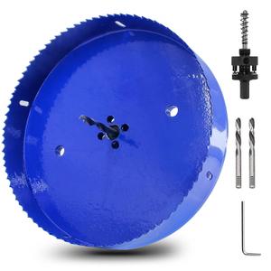 Luomorgo 8 1/4 inch 210mm Hole Saw with Arbor, 1 1/4 inch Cutting Depth HSS Bi-Metal Hole Cutter with Hex Shank Drill Bit Adapter for Wood Cornhole Boards Plastic Drywall Fiberboard (Blue)