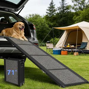 Dog Ramp for Car 71" x 20", Folding Pet Ramp for Large Dogs with Non-Slip Rug Surface, Portable Dog Car Ramp for SUV Car & Truck