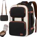 LOVEVOOK Travel Backpack for Women Men, TSA Carry on Backpack Flight Approved 40L Fits 17 Inch Laptop, Waterproof Personal Item Travel Bag Business Weekender Daypack with Detachable Crossbody Bag (Black&white&brown)