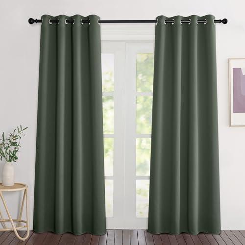 NICETOWN Dark Mallard Blackout Curtains 84 inch Length 2 Panels, Grommet Thermal Insulated Window Treatments Light & Sound Reducing Drapes for Living Room/Bedroom, W46 x L84