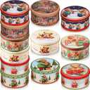 Yaomiao 12 Pack Christmas Cookie Tins with Lids for Gift Giving Small Xmas Tin Containers Round Metal Christmas Tins Empty Cookie Jar for Gift Giving Holiday Party Favors (Lovely Style)