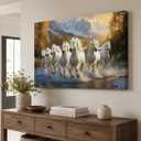 ANRUOXI Horse Pictures Wall Decor, 7 Running Horses Wall Art Vastu With Frame, Horse Posters Canvas Wall Art, Seven Horses Running Painting Vastu Shastra for Living Room Office Ready To Hang 24x36''