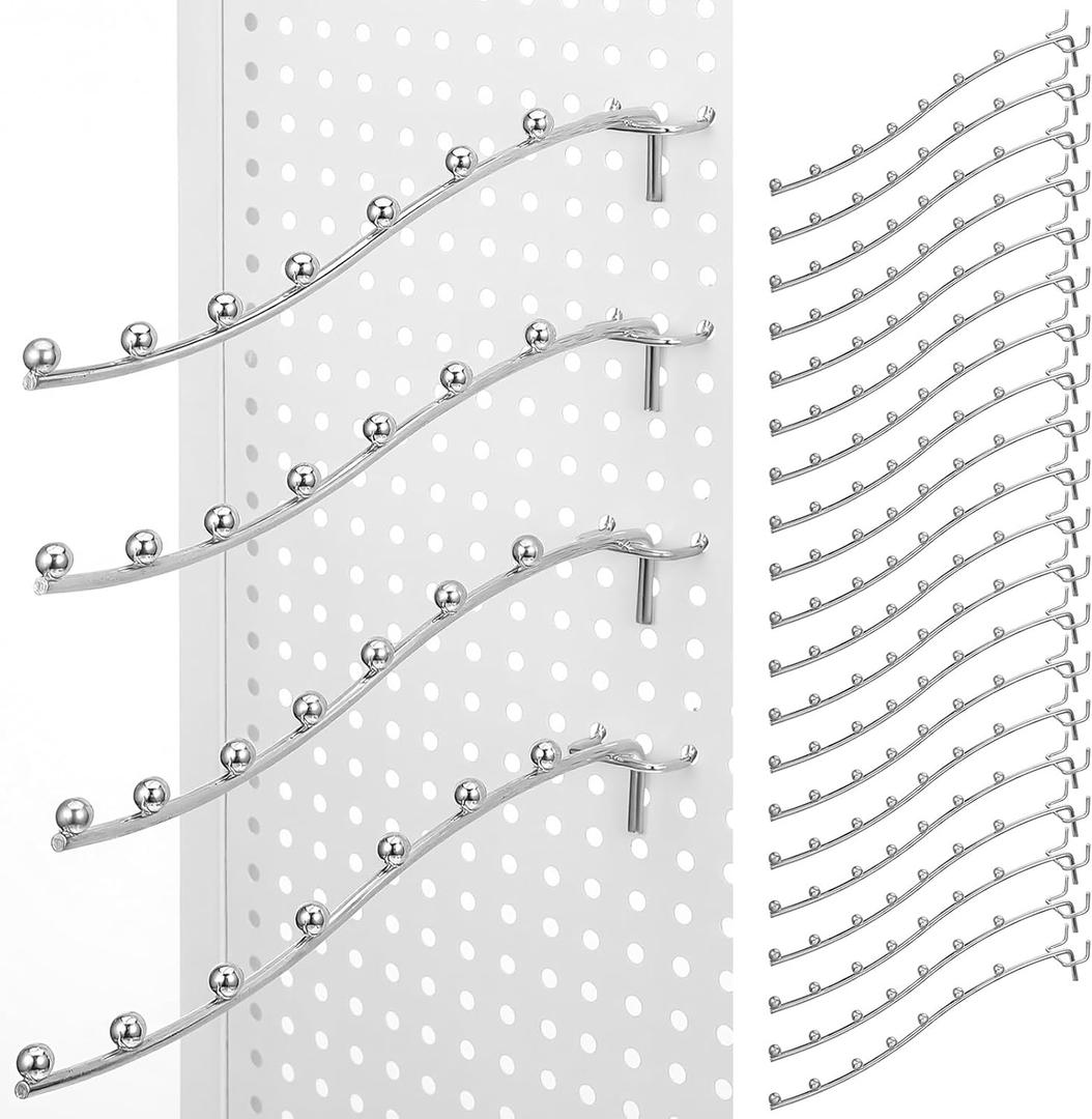 24 Pcs Peg Board Waterfall Hook Shelving Hooks Metal 7 Station Pegboard Display Wall Hangers Face Out Fit 1/4" for Garage Kitchen Store