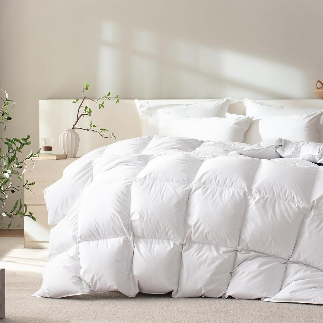 Feather Down Fiber Comforter Oversize King Size,Hotel Style Bedding Comforter,750+ Fill Power,1200TC,100% Organic Cotton Fabric,All Season White Duvet Insert with 8 Corner Tabs