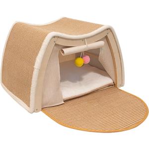 Kitten Play Tent, Indoor Cat House, Fun Rest and Scratch Station with Sisal Board for Clawing and Activity, Lightweight Canvas Tent with Comfortable Cushion, for Home Living Room Bedroom Or Pet Room