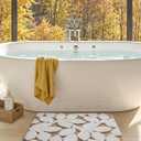 DEXI Bathroom Rugs 24x43, Boho White Leaf Bath Mat, Non Slip Washable Absorbent Quick Dry Bath Rugs, Extra Soft Plush Microfiber Bathmat for Shower Floor, Tub, Sink, Brown