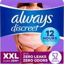 Always Discreet Adult Incontinence Underwear for Women and Postpartum Underwear, XXL, Up to 100% Bladder Leak Protection, 52 Count (4 Packs of 13) (2X-Large)