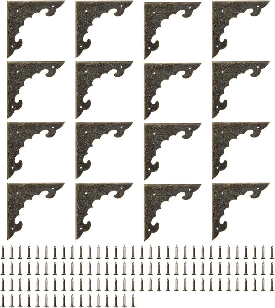 uxcell 30pcs Vintage Corner Protector 2.3"x2.3"x0.2" Decorative Metal Edge Corner Protectors Brackets with Mounting Nails for Box Wooden Case Chest Table Desk Bronze