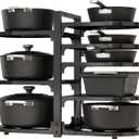 Fovkdcvw Adjustable Heavy Duty Pots and Pans Organizer Under Cabinet, 8-Tier Pot and Pan Organizers Inside Cabinet, Kitchen Cabinet Organizers and Storage, Black