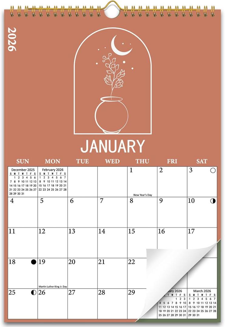 2026 Wall Calendar, 18 Months Moon Calendar from January 2026 - June 2027, Aesthetic Lunar Boho Large Calendar for Home Office Kitchen, Thick Paper for Monthly Organization, Moon Phases, 10"14.5"
