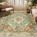 RELEANY Washable Area Rug, 5'x7', Brick/Brown/Green | Non-Slip, Water Repellent, Pet Friendly, Easy to Clean, Vintage Floral Boho Decor for Living Room Bedroom Dining Room Office