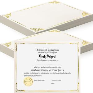 Fainne 100 Pcs Certificate Holder Foil Border 8.5 x 11 Inch Single Sided Award Certificates Cover for Letter Size Cardstock Document Paper Diploma Graduation School Marriage Supplies(Beige)