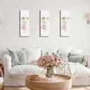 Novabright 3 Pcs Watercolor Wildflower Bow Boho Minimalist Wall Art Spring Floral Pink Bow Coquette Farmhouse Wooden Wall Decor Wildflower Flower Artwork Painting for Girly Room Dorm Home Decor