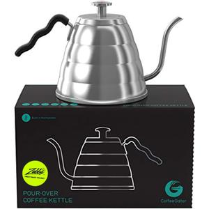 Coffee Gator Gooseneck Kettle with Thermometer - 34oz Premium Stainless Steel Pour Over Coffee Maker Kettle, Stove Top, w/Precision Drip Spout, for Drip Coffee, French Press, Tea Kettle, 4 Cup, 1L