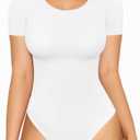 MANGOPOP Round Neck Short Sleeve Long Sleeve Bodysuits for Women Basic Body Suit Shirts Tops Large