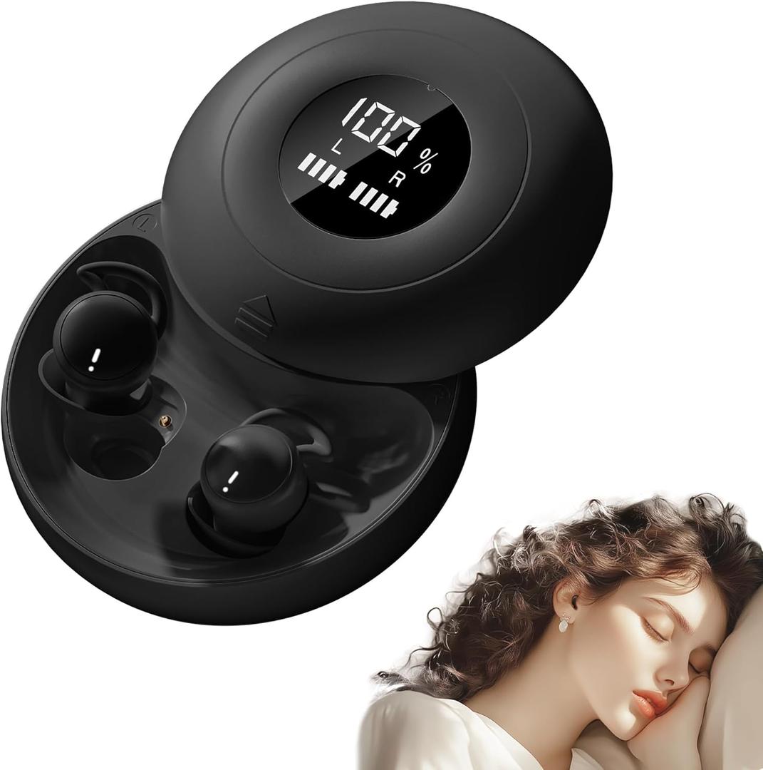 Sleep Earbuds Bluetooth 6.0 for Side Sleepers, Mini Invisible Silicone Sleep Earbuds, Noise Blocking Sleeping Headphones, Hidden Earbuds with LED Display for Small Ears(Black)
