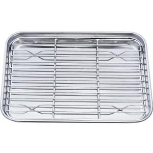 TeamFar Toaster Oven Pan Tray with Cooling Rack, Stainless Steel Toaster Ovenware Pan, Compact 8''x10''x1'', Healthy & Non Toxic, Rust Free & Easy Clean - Dishwasher Safe