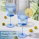 12 PCS Blue Ribbed Plastic Wine Glasses 13.5 OZ Ribbed Wine Glasses Detachable Wine Glass Elegant Fluted Glassware Vintage Style for Wedding Anniversary Birthday Dinner Parties(Blue, 12 Pack)