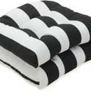 Pillow Perfect Stripe Indoor/Outdoor Chair Seat Cushion, Tufted, Weather, and Fade Resistant, 19" x 19", Black/White Cabana Stripe, 2 Count