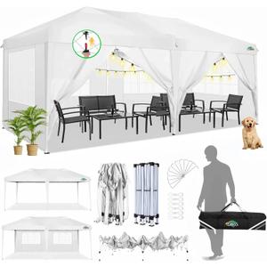 COBIZI Canopy 10x20 Pop Up Canopy Tent with 6 Sidewalls Easy Pop Up Tent 10x20 Waterproof Commercial Instant Shelter UPF 50+ Portable Gazebo Wedding Tents for Parties Carport Vender Events (White)