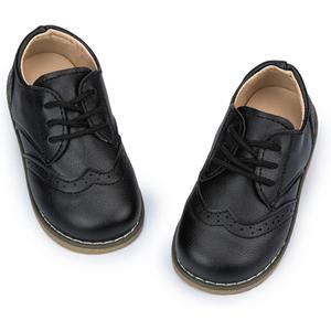 Meckior Toddler Boys Girls Black Dress Shoes Little Kid Oxford Shoes Wedding Church Dress Shoes PU Leather Lace Up School Uniform Loafer Flats