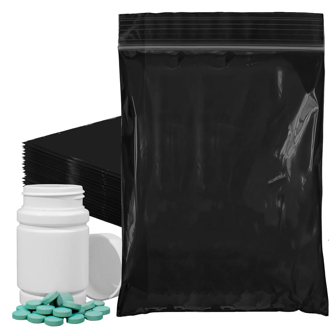 Black Zip Bags for Packaging, 9 x 12 Inches. Pack of 100 Plastic Baggies. Reclosable Plastic Bags. 2 Mil Thick Polyethylene Zip Baggies. Reclosable Bag with Zipper Closure