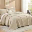 Litanika Oatmeal Quilts California King Size, 3 Pieces Cal King Oversized Comforter Bedding Set, Beige Summer Soft Bedspread for All Season with 112"x104" Coverlet & 2 Pillow Shams