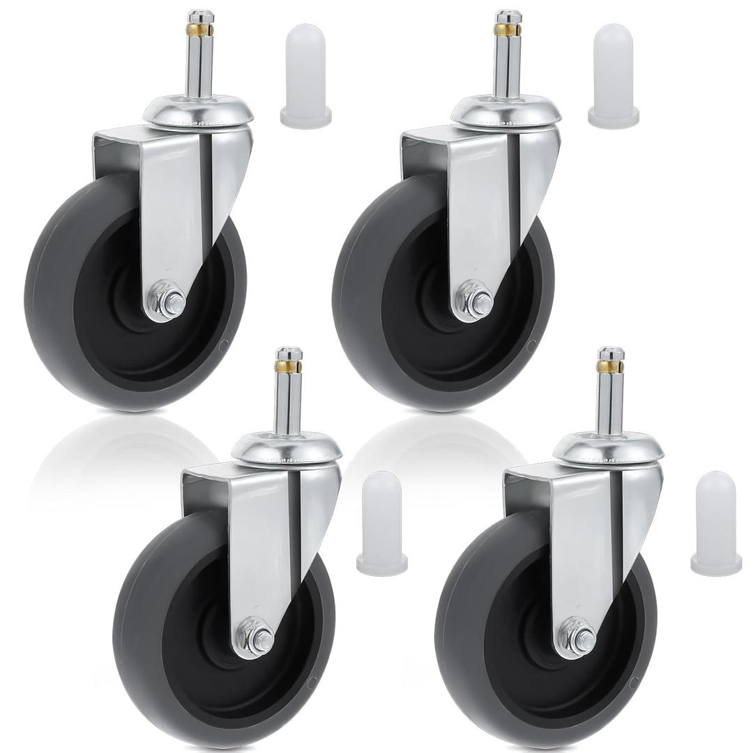 4 Inches Stem Caster Wheels, 7/16-Inch Stem Diameter Swivel Casters Set of 4 Heavy Duty TPR Replacement Wheels for Utility Cart Rubbermaid Mop Shop Vac Weber Grills