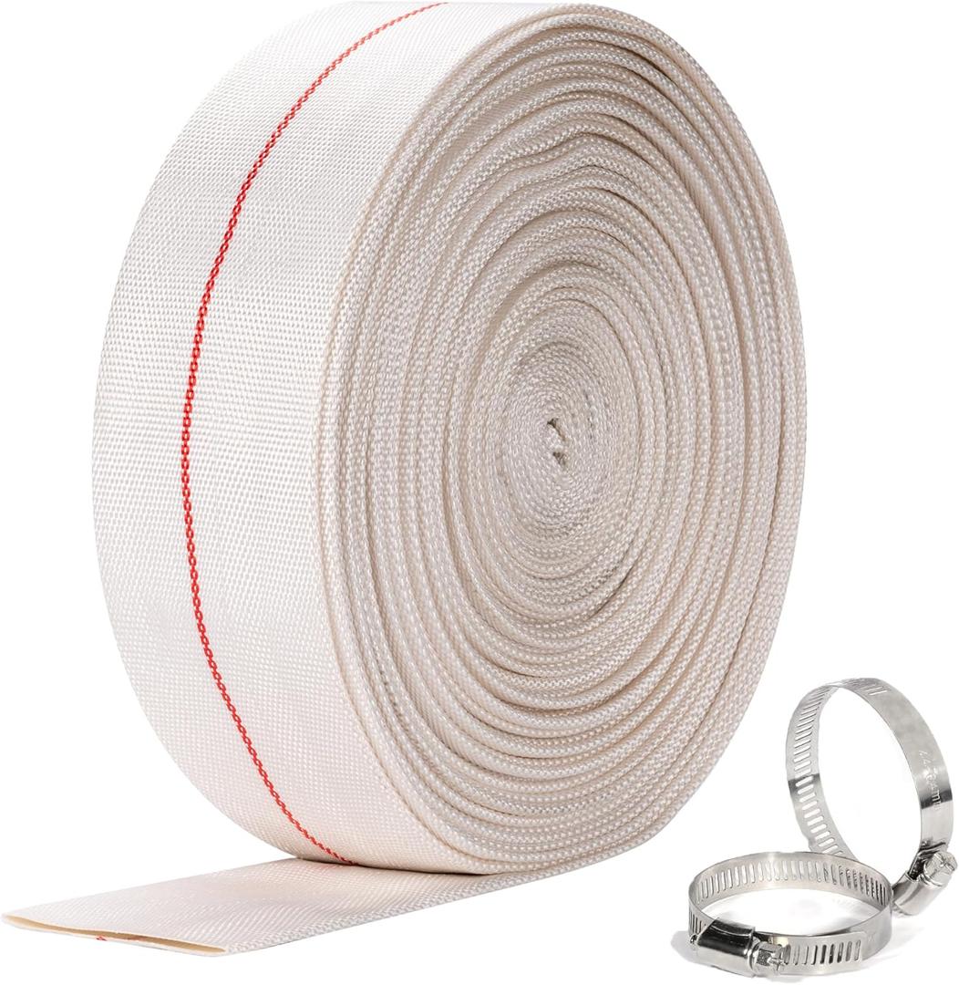 Backwash Hose 1-1/2"ID x 100ft Swimming Pool Discharge Hose Heavy Duty PVC Water Hose With 2 Clamps General Purpose Lay-Flat Pump Drain Pipe for Water Transfer Applications, White