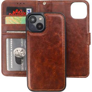Bocasal Detachable Wallet Case for iPhone 14 RFID Blocking Card Slots Holder Premium PU Leather Magnetic Kickstand Shockproof Wrist Strap Removable Flip Protective Cover 5G 6.1 inch (Brown)