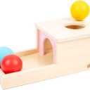 Adena Montessori Object Permanence Box with Tray Three Balls Montessori Toys for 6-12 Months Baby 1 Year Old Infant Toddler Wooden Pink Door for Girl