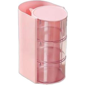 predolo Dustproof Makeup Sponge Organizer Multi-Functional Rotating Makeup Brush holder Clear Design Dressing Table Organizer Tool Container, White, Two Layers