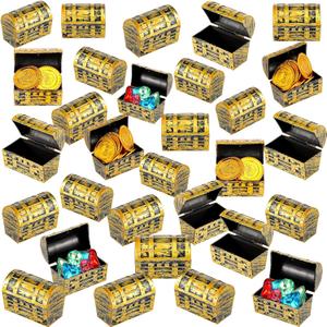 32 Pieces Mini Pirate Treasure Chests 2.3 Inch Plastic Treasure Chests with a Gold Finish Vintage Pirate Jewelry Box for Halloween Birthday Christmas Party Favors Trinkets Supplies for Boys Girls