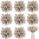 Censen 50 Pieces Artificial Holly Berry Stem Picks with Snowflake Frosted Christmas Tree Branches Fillers Ornaments Snowy Berry Twig Branches for Xmas Garland Wreath Winter Home Decor (Champagne)