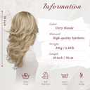 FESHFEN Dirty Blonde Wavy Layered Wig with Curtain Bangs for Women, 20 Inch Long Synthetic Natural Looking Middle Part Hair Wig For Costume Party Daily Use
