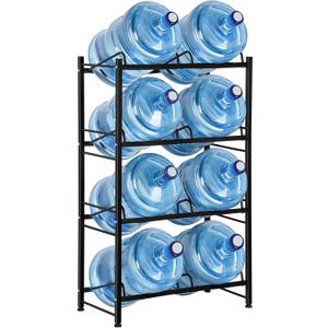 smusei 5 Gallon Water Bottle Holder Water Jug Holder 4 Tier Heavy Duty Water Jug Rack for 8 Bottles Detachable 5 Gallon Water Jug Stand Organizer Shelf for Home Kitchen Office, Black