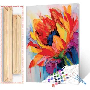 Watercolor DIY Paint by Numbers for Adults Beginner yellow Flowers Number Painting Anti Stress Digital oil painting,Plant Paint by Numbers for chidren,DIY Floral Vintage Oil Painting Kits ,(diy frame)